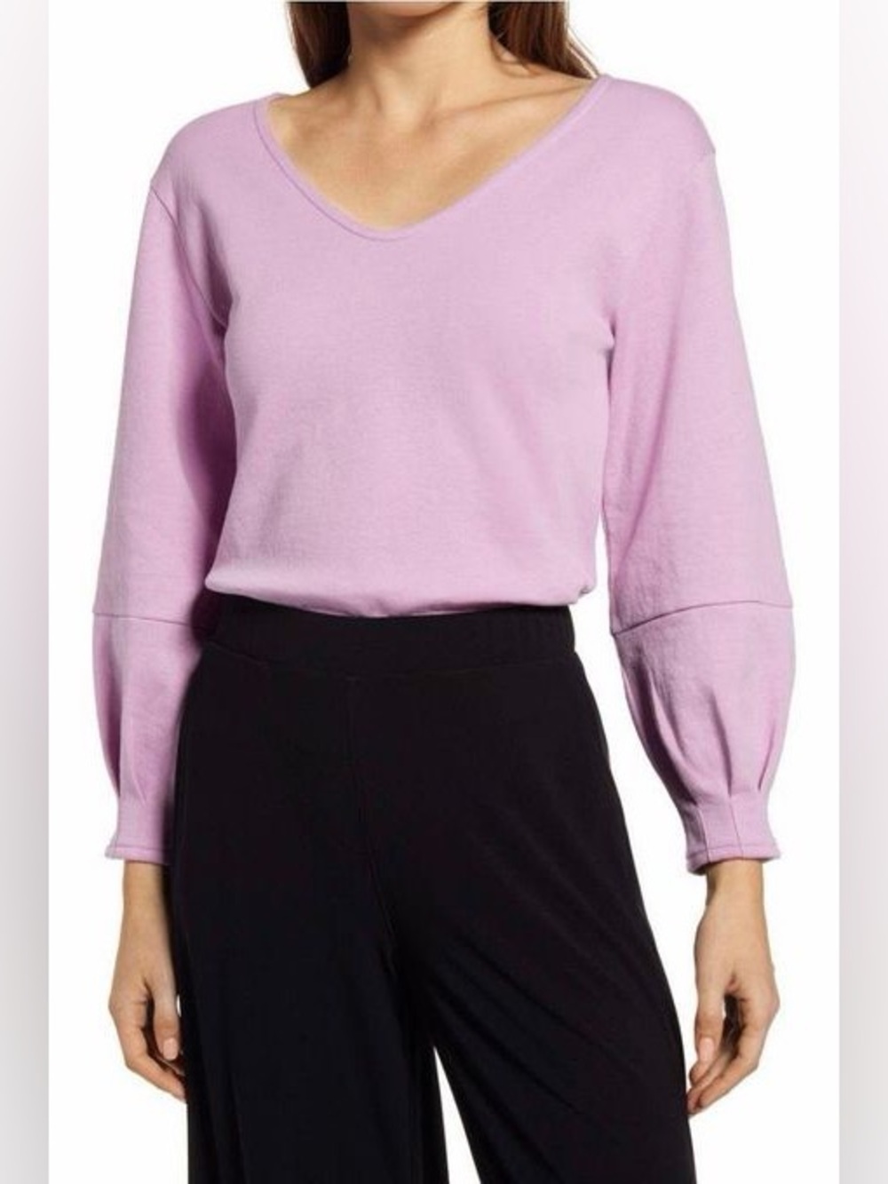 Halogen Lavender V-Neck Balloon Sleeve Top Size Small